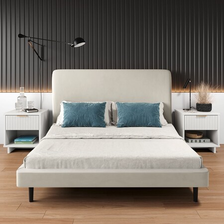 Manhattan Comfort Granville White 1-Drawer Nightstand, 2PK 2-NS-5001